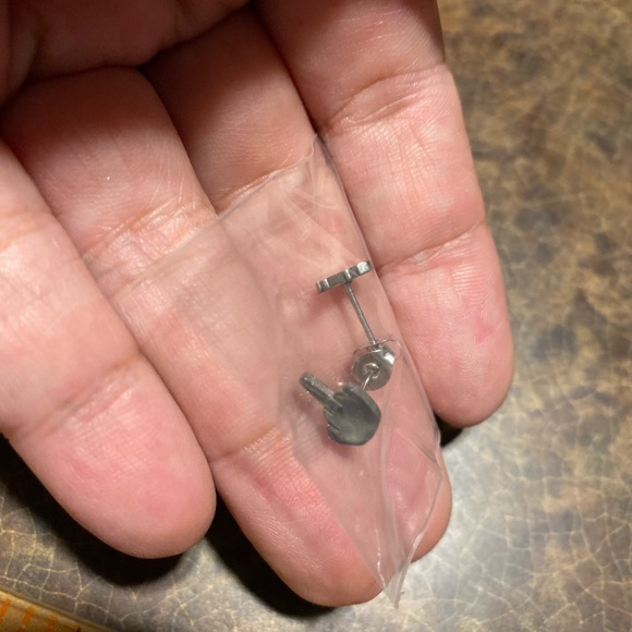 Middle finger up F you F U earrings studs pierced surgical steel piercing NEW - Picture 7 of 9